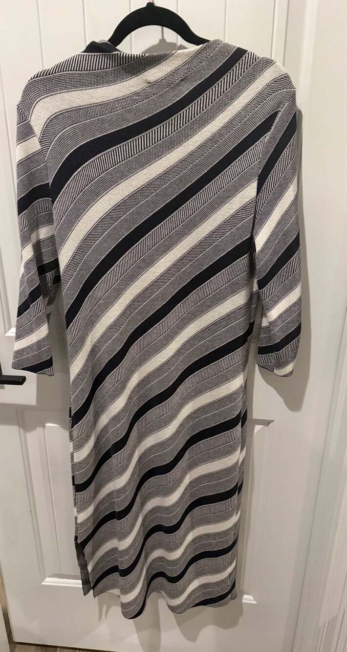 Ann Taylor Sweater Dress Size L/Petite Black + White Striped Knit Midi